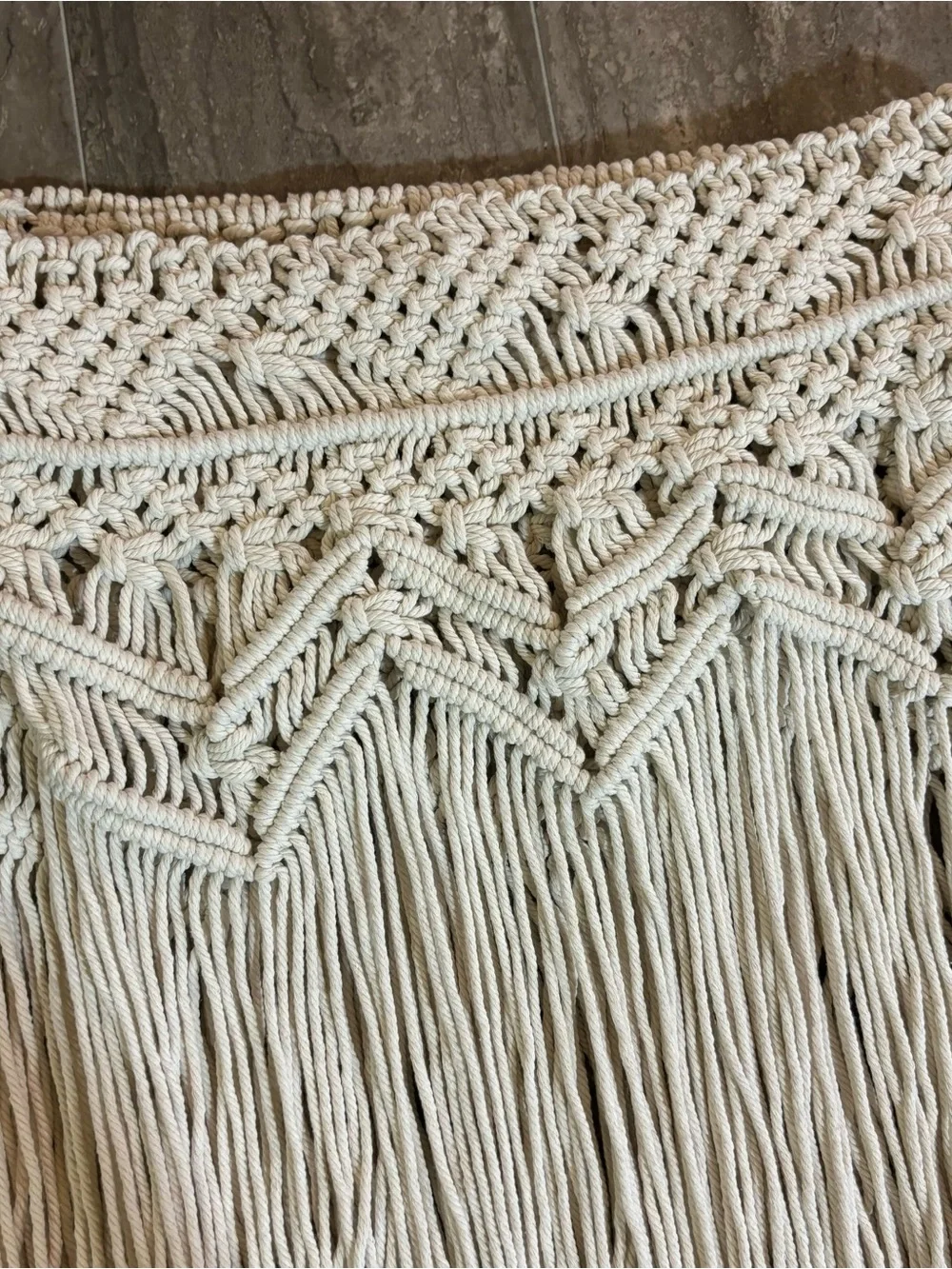 Large Boho Macrame Wall Hanging Fringe Tapestry Natural Cotton 69x29 NWOT